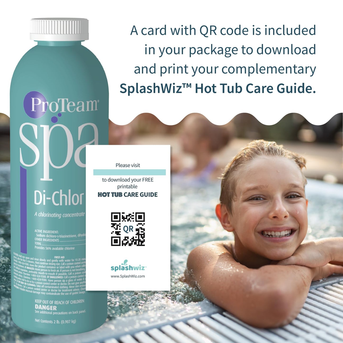 ProTeam Spa Di-Chlor - Hot Tub Chlorine for Hot Tubs and Spa Sanitizer for Hot Tub with SplashWiz Hot Tub Chemicals Care Guide - Made in USA (4 lb)