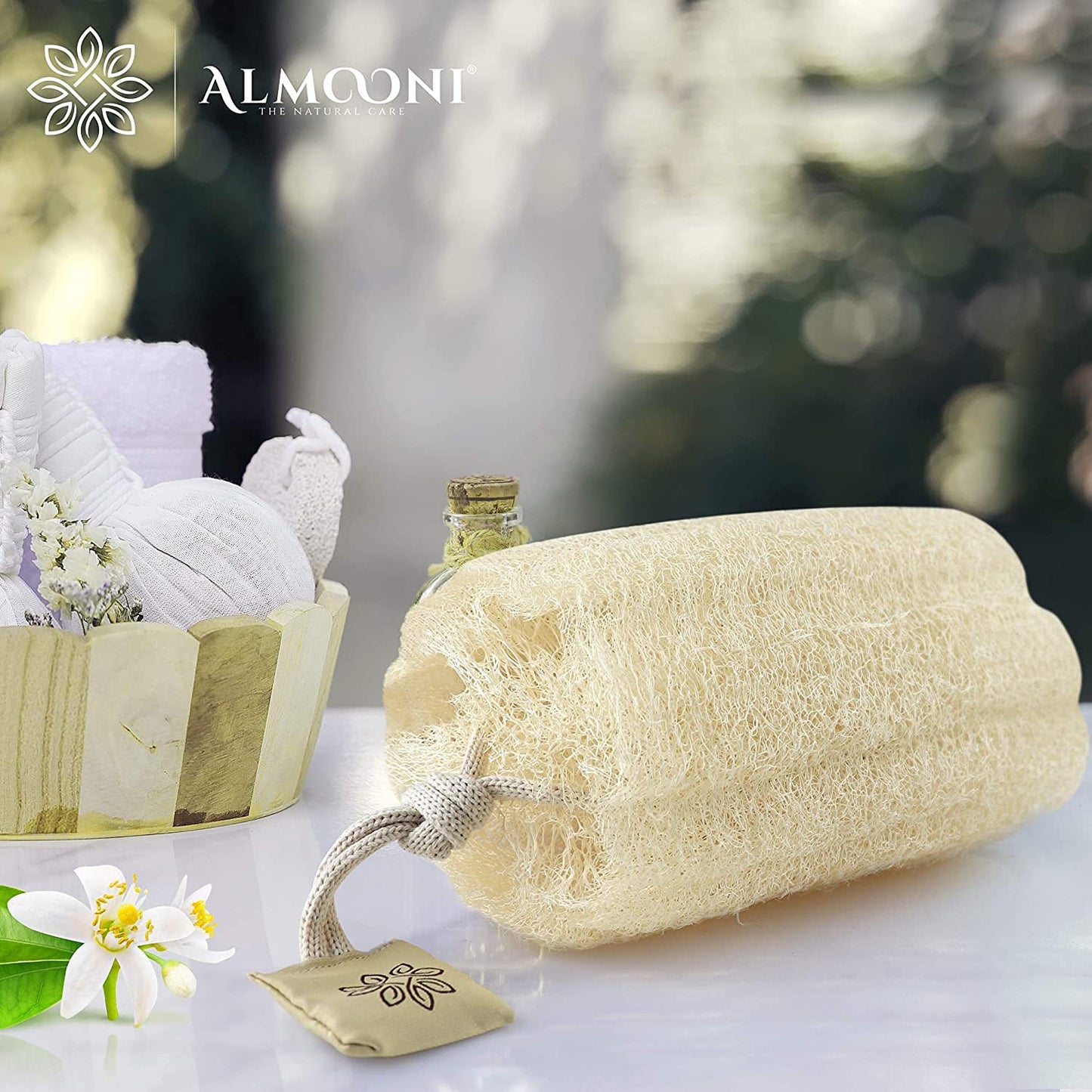 Almooni Natural Loofah Exfoliating Body Scrubber for Men and Women, Real Round Egyptian Loofah Sponge with Consistent Scrub Texture, Large Natural Shower Sponge for Body Exfoliation, 2-Count