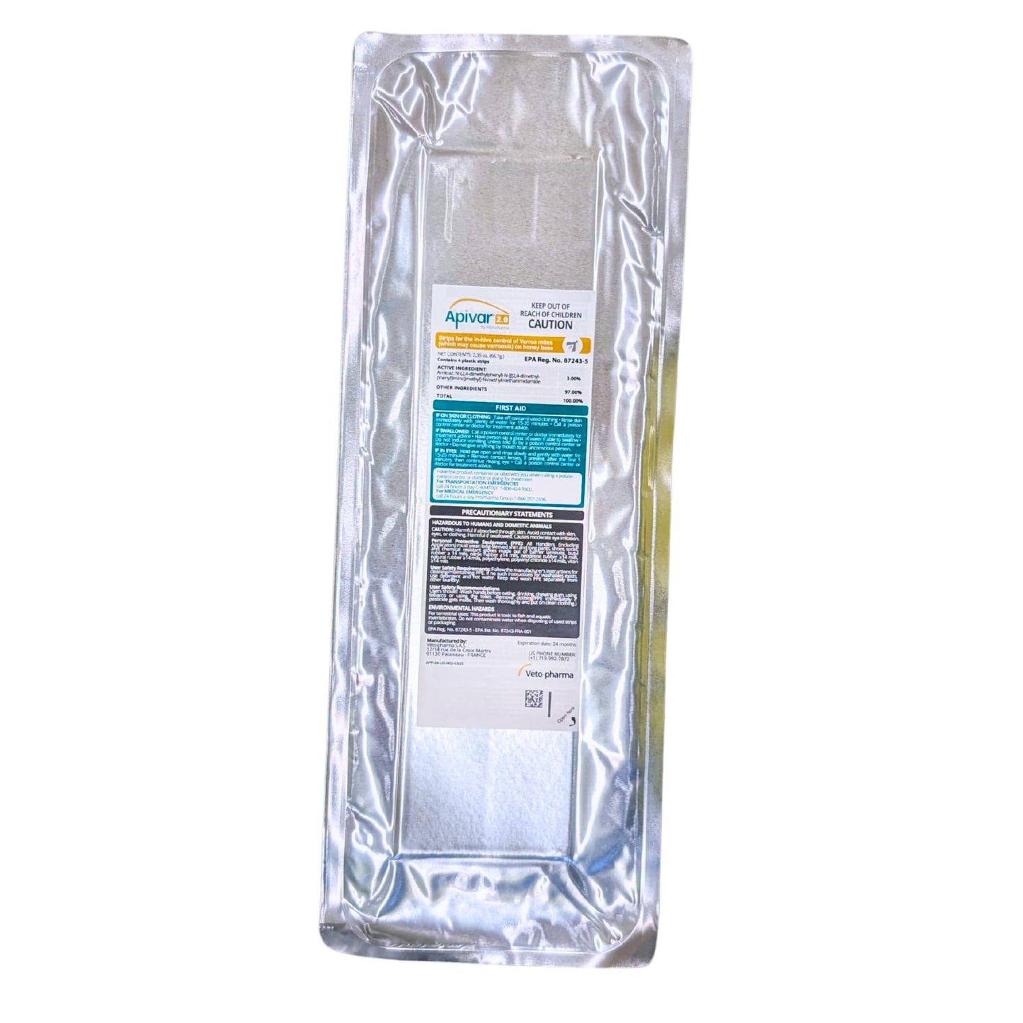 Apivar® 2.0 New Formula - Less Amitraz - Faster Varroa Mite Drop - Mite Treatment for Honey Bees, Strips Fit Langstroth, Dadant & More, No Withholding Period - (4 Packs)