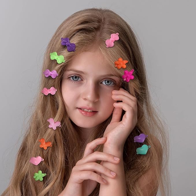 60 Pcs Hair Accessories Set - Plastic Self Hinged Barrettes, Elastic Ponytail Holders, Assorted Hair Clips for Girls and Toddlers