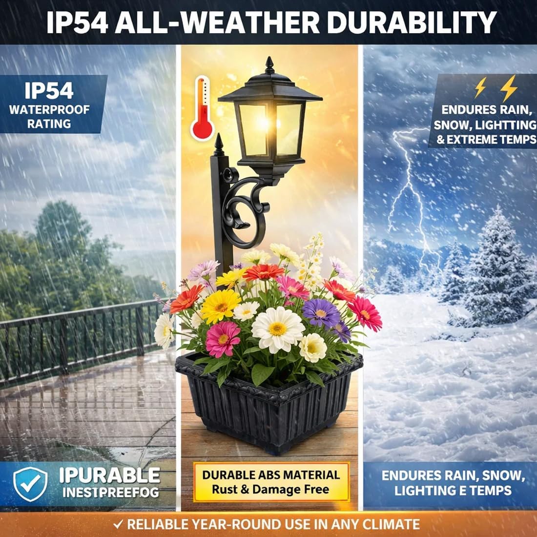 keckaky 2-in-1 Solar Post Light with Planter for Real Or Fake Flowers, 2026 New Solar Lamp Post - Wall Mount Or Freestanding, 3000K Solar Lamps Outdoor Waterproof, for Lawn, Patio, Front/Back Door