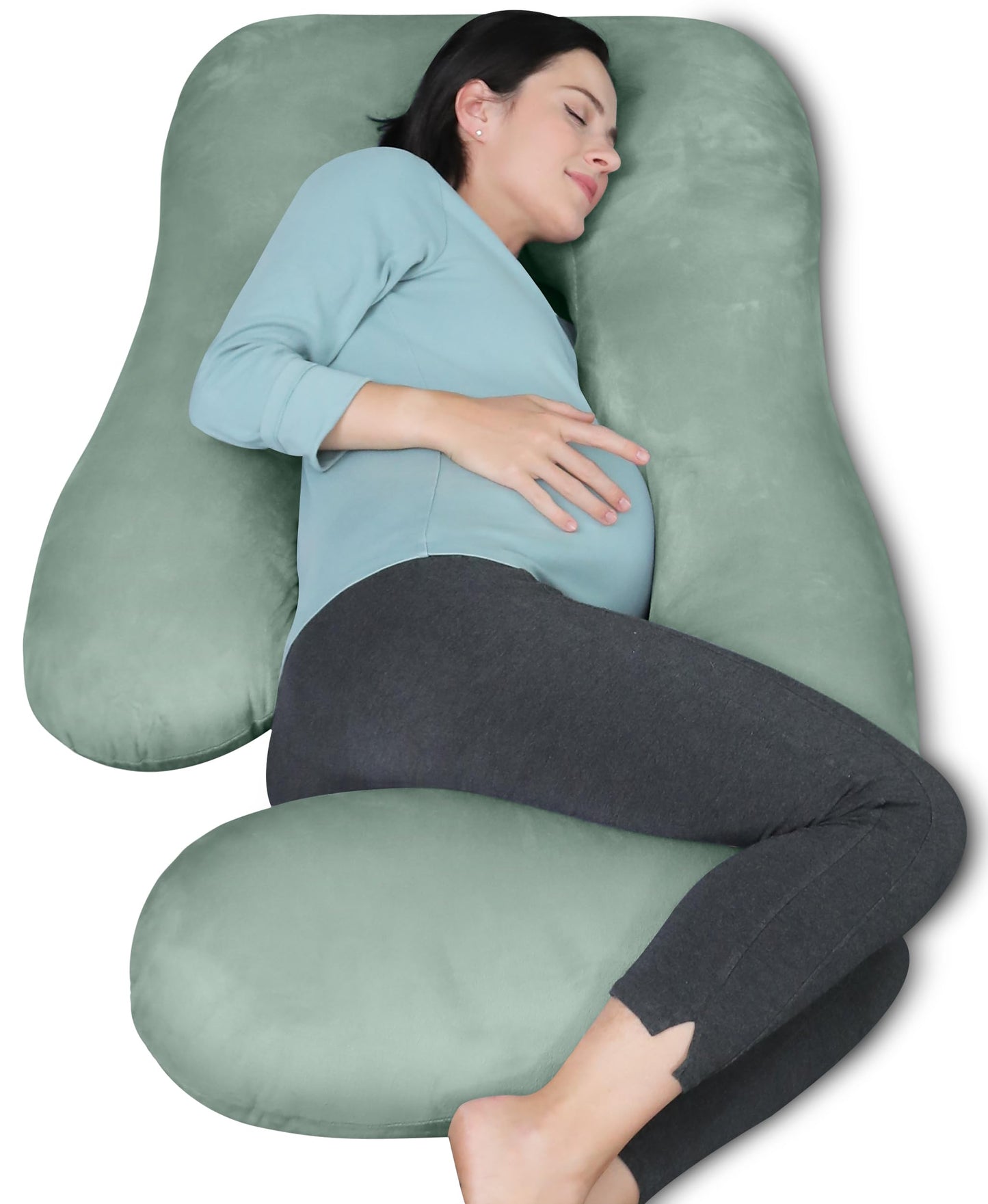 MOON PARK Pregnancy Pillows for Sleeping - U Shaped Full Body Maternity Pillow with Removable Cover - Support for Back, Legs, Belly, Hips - 57 Inch Pregnancy Pillow for Women - Green