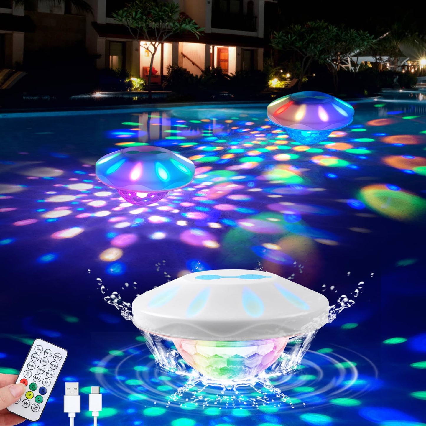 TEPENAR Rechargeable Floating Pool Lights: 2 Pack Pool Light that Float with RGB Color Changing Upper and Lower Floating Lights Remote Control IP68 Waterproof Bathtub Lights for Pond Garden Party