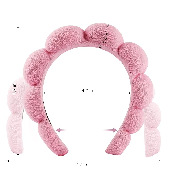 Real Perfection Spa Headband for Washing Face, Skincare Headband Wristband Set for Women, Reusable Machine-Washable Makeup Remover Towel Cloth, 1oz Small Spray Bottle with Travel Makeup Bag - Pink
