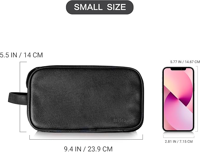 Elviros Travel Toiletry Bag for Men, Shaving Dopp Kit Water-resistant Bathroom Small Toiletries Organizer PU Leather Cosmetic Bags