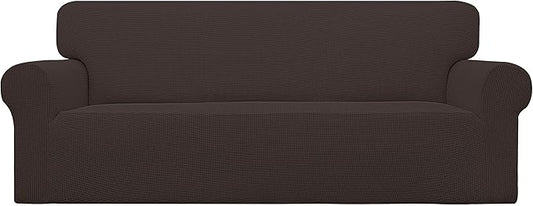 Easy-Going Stretch Oversized Sofa Slipcover 1-Piece Sofa Cover Furniture Protector Couch Soft with Elastic Bottom for Kids, Polyester Spandex Jacquard Fabric Small Checks Chocolate