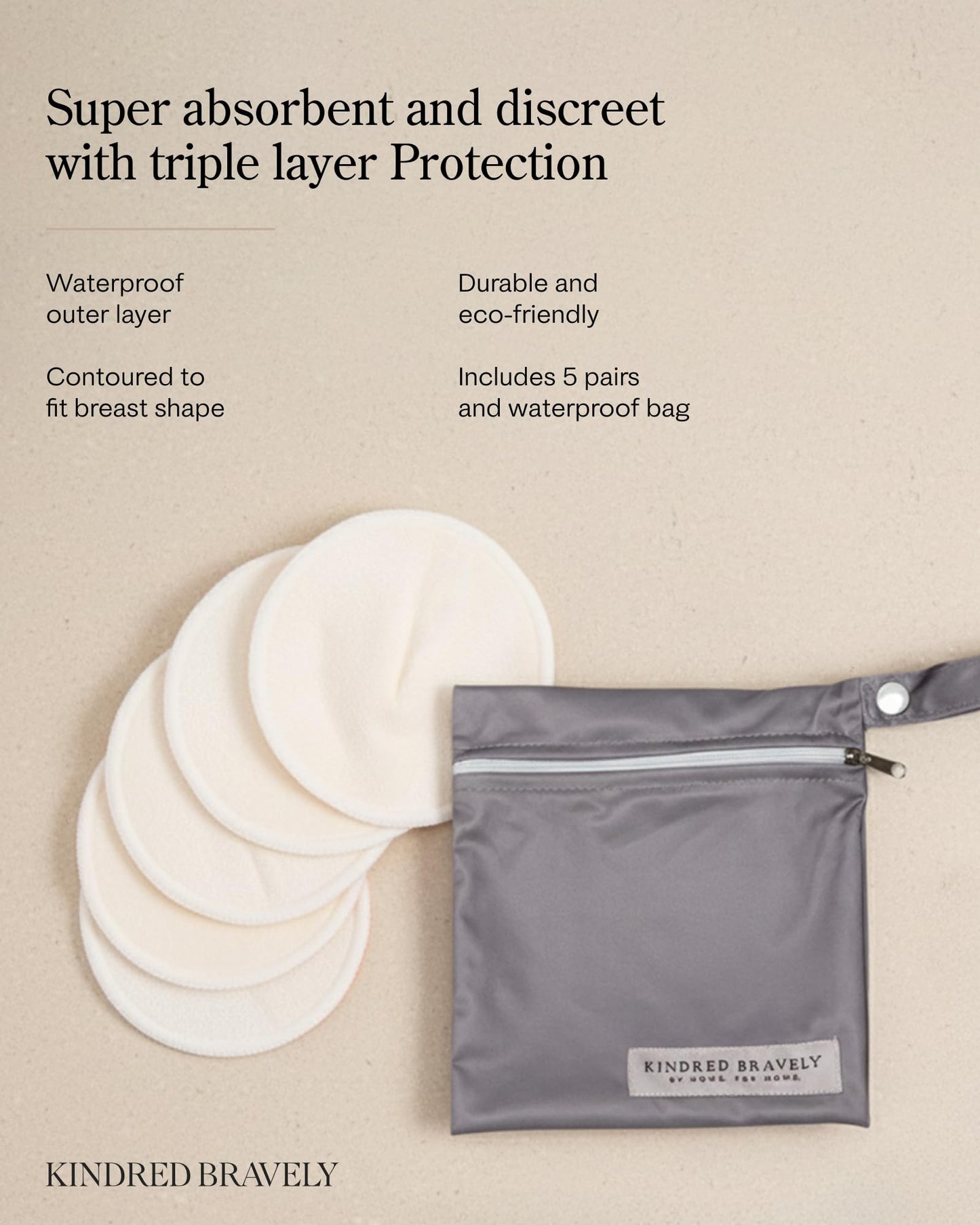 Kindred Bravely Organic Reusable Nursing Pads, Washable, for Breastfeeding & Leaking with Carry Bag, 10 Pack 4.5" D (Twilight Regular)