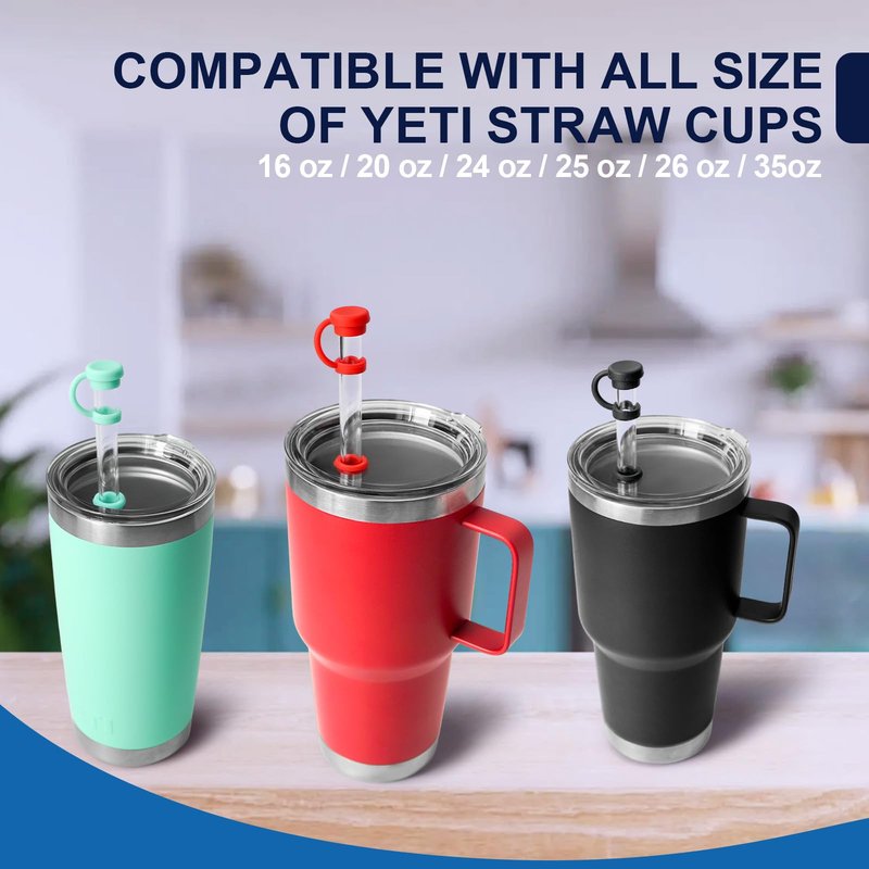 Straw Cover for YETI Cup, 4 Sets Silicone Spill Stopper Compatible with YETI Tumbler, Leak Proof Kit of Mug Accessories Including 4 Straw Cover, 4 Leak Proof Stopper (Seafoam 4PCS)