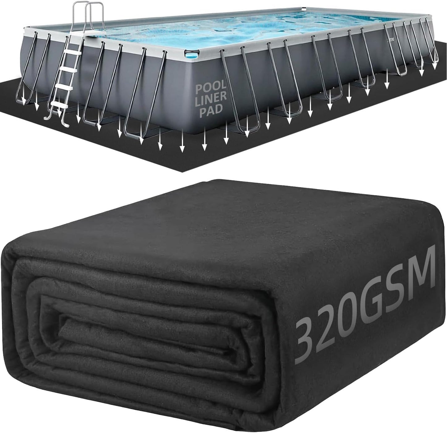 POOLHACKER 12 ft x 24 ft Rectangle Pool Liner Pad, [2026 New Pool Pad 9.4 oz/yd² Heavy-Duty] Rectangle Pool Liner Pad for Above Ground Pools, Prevents Punctures, Effortless to Install