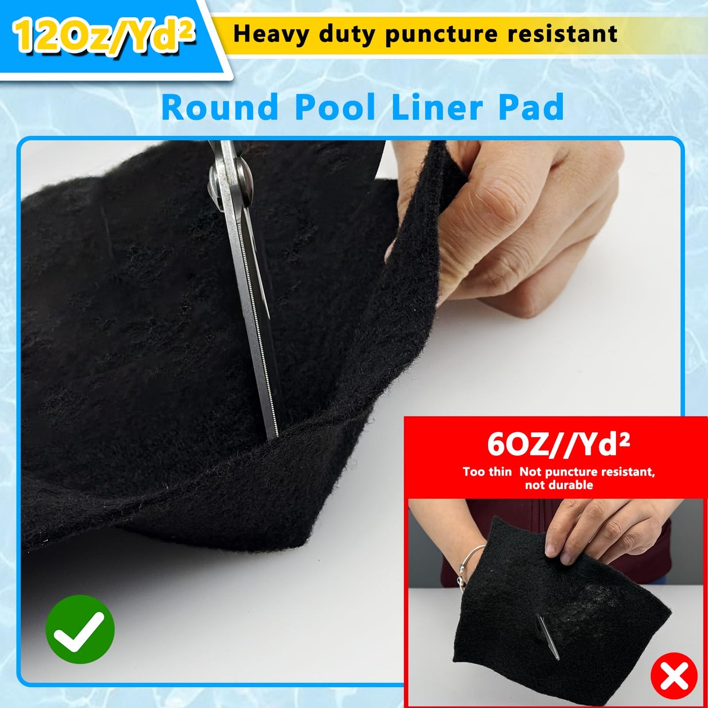 16FT Thick Round Pool Liner Pad For 15 FT Above Ground Pools 12Oz/Yd² Heavy-Duty Puncture Proof Above Ground Pool Padding Under Pool Seamless Pool Ground Mats for Pool Bottom (50% Thicker Than Others)
