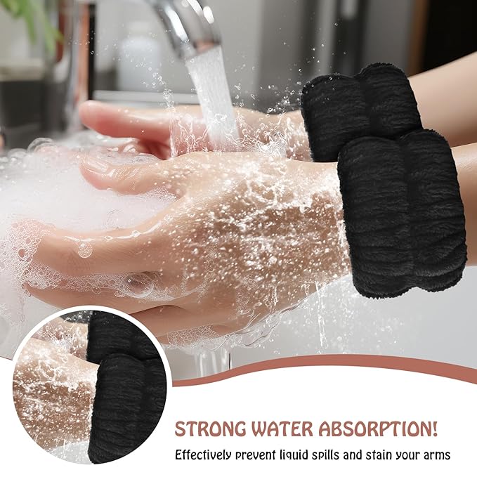 Wrist Bands for Washing Face, 4pcs Spa Face Washing Wristbands, Microfiber Arm Wrist Towels, Absorbent Wash Wristbands for Woman Men, Prevent Water from Spilling Down Your Arms