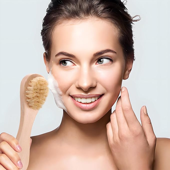 2 Pack Mini Dry Brush, Natural Bristle Small Body Brush, Exfoliating Facial Cleansing Brush for Soft Skin and Other Sensitive Areas Like Your Neck, Chest, and Nails
