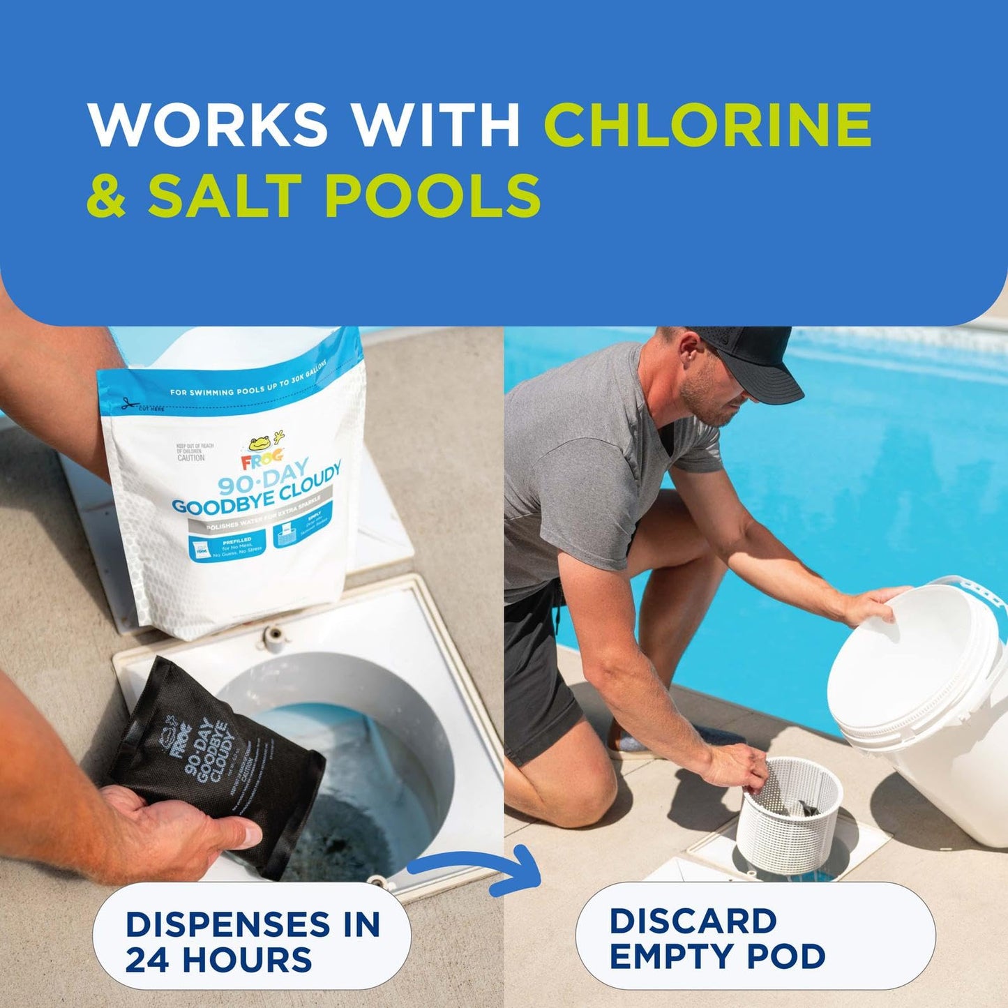 FROG 90-Day Goodbye Cloudy - Dry Formula Prevents Cloudy Water for In-Ground & Above-Ground Pools up to 30,0000 Gallons - Chemical Pool Maintenance & Treatment - 3 Pods