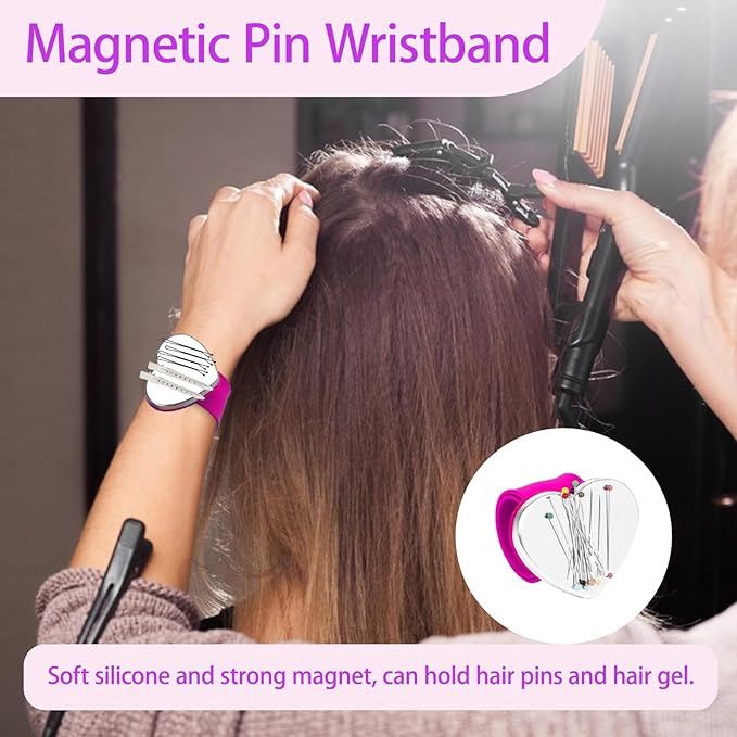 23 Pieces Hair Parting Tools Set, Magnetic Wrist Pin Holder for Braiding, Sectioning Clips, Rat Tail Combs, Hair Parting Rings