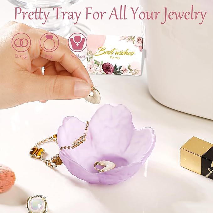Gifts for Women Flower Jewelry Dish Ring Holder Jewelry Tray Vanity Organizer Room Decor Aesthetic Dorm Bathroom Decor Decorative Trinket Dish for Rings Earrings Necklaces Birthday Christmas Gifts