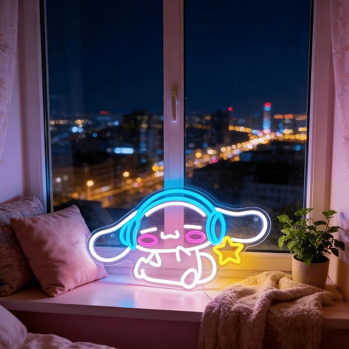 THIIXDAI Cinnamoroll Neon Sign for Room Decor, USB Powered LED Lights with Dimmable, Japanese Cartoon Dog Neon Signs, Cute Night Light Gifts for Children (17.17"L x 10.04"W)