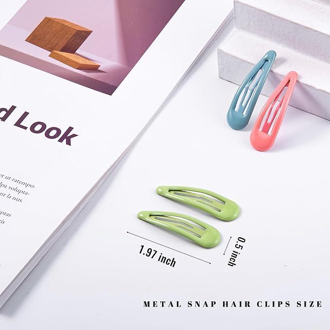 20 PCS Metal Snap Hair Clips Water Drop No Slip Barrettes for Women Bright Small Hair Clips For Thick And Thin Fine Hair,Green Blue Gray Pink Beige,1.97 x 0.5 In.