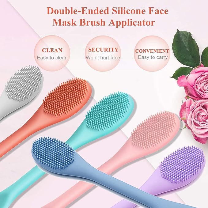 REVEX Pore Cleaning Brush,Face Scrubber,Exfoliating Pore Scrubber,2Pcs Silicone Face Mask Applicator,Mask Applicator Tool for Facial Mud,Face Brush for Women Men.(Pink+PurPle)