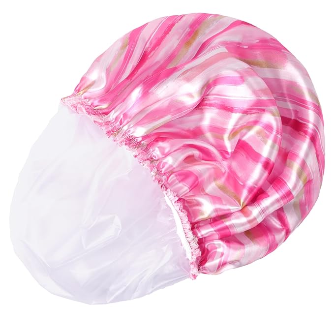 4 PCS Shower Cap for Women, Elastic and Reusable Bath Caps, Double Layers Shower Caps Reusable Waterproof, Bathing Shower Caps, Environmental Bath Hair Protection Cap - Stripes