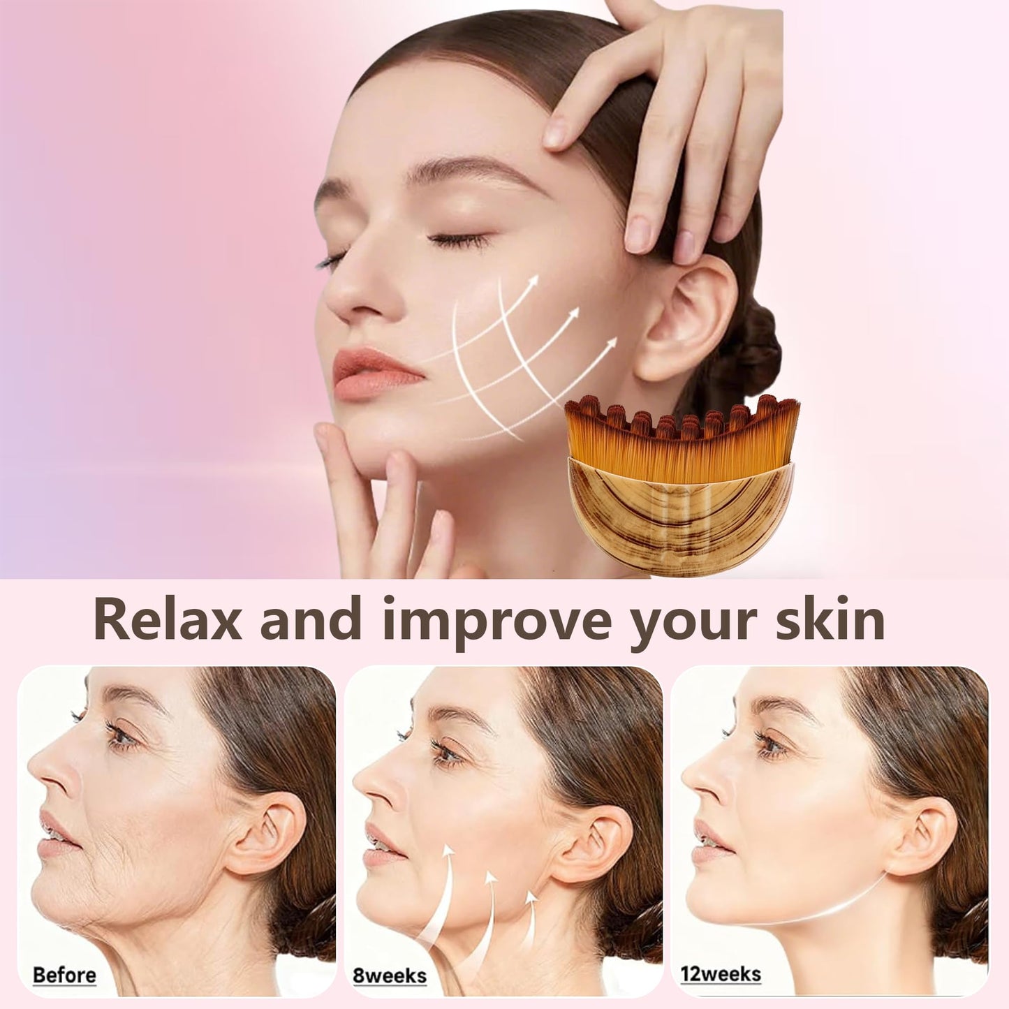 Lymphatic Contour Face Brush, Manual Drainage Massager, Natural Makeup Brush with Soft Bristles, Hypoallergenic Ergonomic Facial Cleansing for Sculpting (3-PCS)
