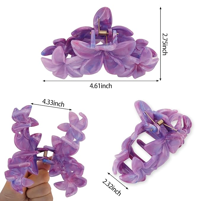 4Pcs Hawaiian Flower Hair Clips Large Matte Hair Claw for Women Non-Slip Strong Hold Multicolor Clips for Thick Hair, Hair Accessories for Women and Girls