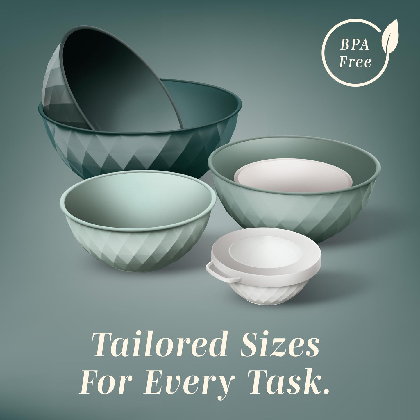COOK WITH COLOR Mixing Bowls with Lids - 12 Piece Plastic Nesting Bowls Set includes 6 Prep Bowls and 6 Lids, Diamond Design - Microwave Safe (Mint)