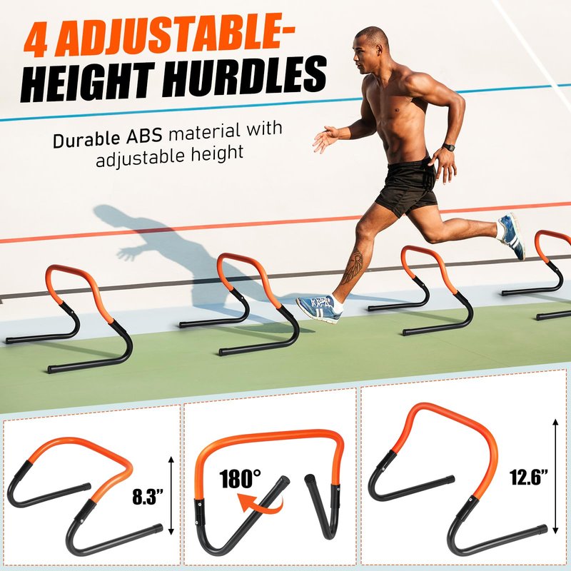 Agility Speed Training Equipment Set - 20ft Speed Ladder, 12 Cones, 4 Adjustable Hurdles, Jump Rope, Parachute, 3 Resistance Bands | Ideal for Basketball, Football, Soccer, for Kids, Youth, Adults