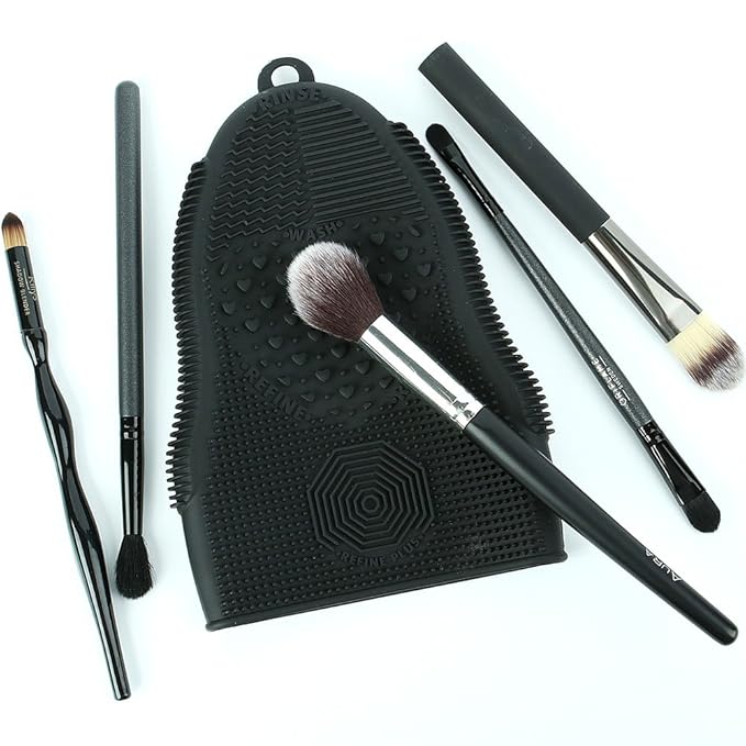 ScivoKaval Makeup Brush Cleaner Mat Mitt Glove Silicone Cosmetic Cleaning Scrubber Tool for Face Brushes and Eye Brush Washing Pad Black