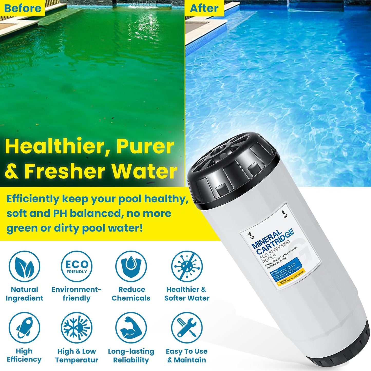 Replacement For Nature2 G35 Mineral Cartridge W28135 N2CG35 W26735 for All Zodiac Limited & Professional G or Pro G Plus Vessel Inground Swimming Pool System W25904 & W20011 Pools Up To 35,000 Gallons