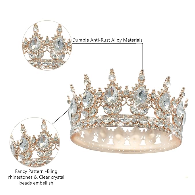 YOUlDIANZI Queen Crown Rhinestone Wedding Crowns and Tiaras for Women Costume Party Hair Accessories Princess Birthday Crown Crystal Bridal Crowns