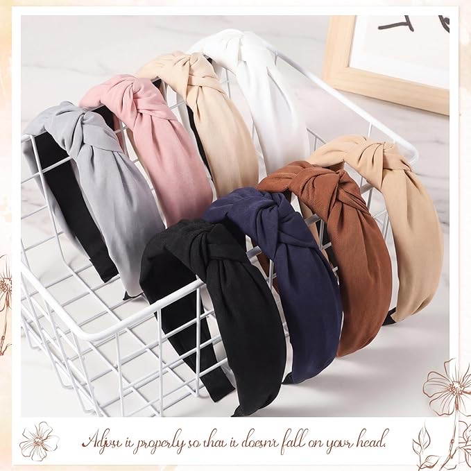 obeoby 8Pcs Headbands for Women, Fashion Knotted Headband Brown Series Wide Hairband Gifts for Mom Hair Accessories