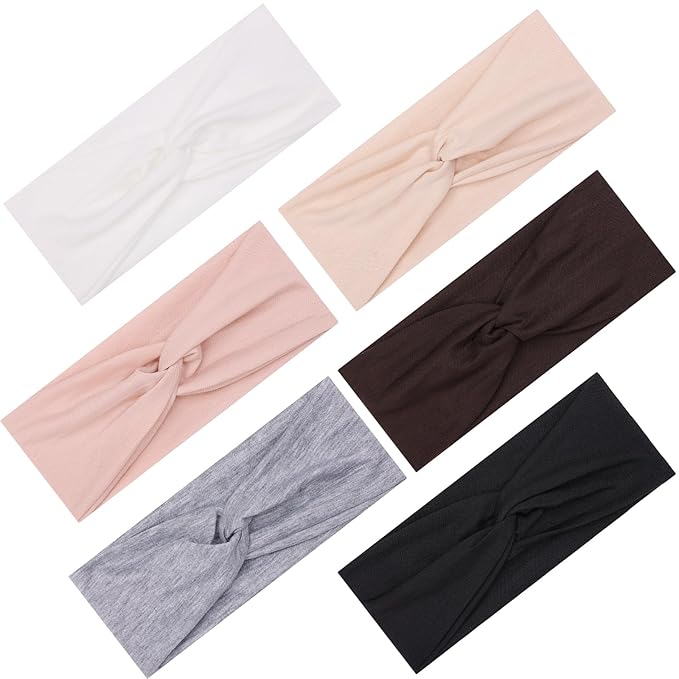 Kachanaa 6 Pack Solid Color Headbands for Women - Non - slip Soft Elastic Turbans Ideal for Running,Yoga & Sports Sweat Wicking for Girls