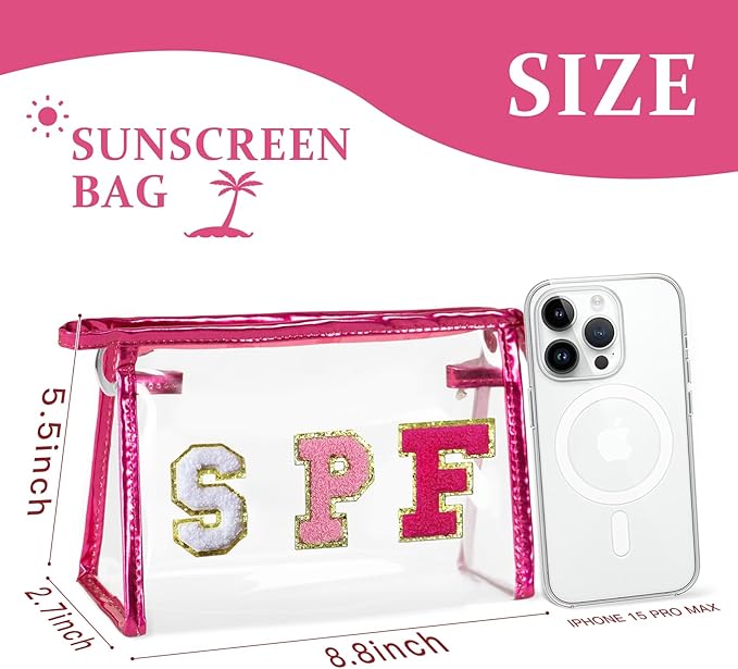 COSHAYSOO Sunscreen Bag Clear Makeup Toiletry Pouch Beach Vacation Essentials for Women Teen Girls Easter Basket Stuffers Gifts Summer Pool Travel Must Have Accessories Waterproof Stuff