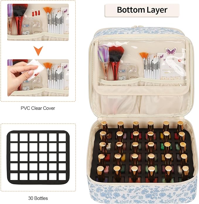 Ethereal Nail Polish Organizer Bag, Holds 30+ Bottles(15ml/0.5 fl.oz) UV Nail Lamp, Gel Polish Travel Storage Bag for Nail Kit, Gift for Manicurist, Girls