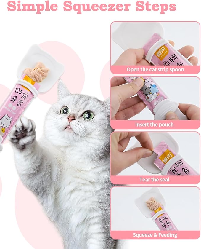 6 PCS Cat Food Can Covers Set, Reusable Silicone Can Lids with Opener, Stainless Steel Wet Food Spoon & Cat Treat Squeezer for Pet Feeding and Storage, Fits Cats & Dogs