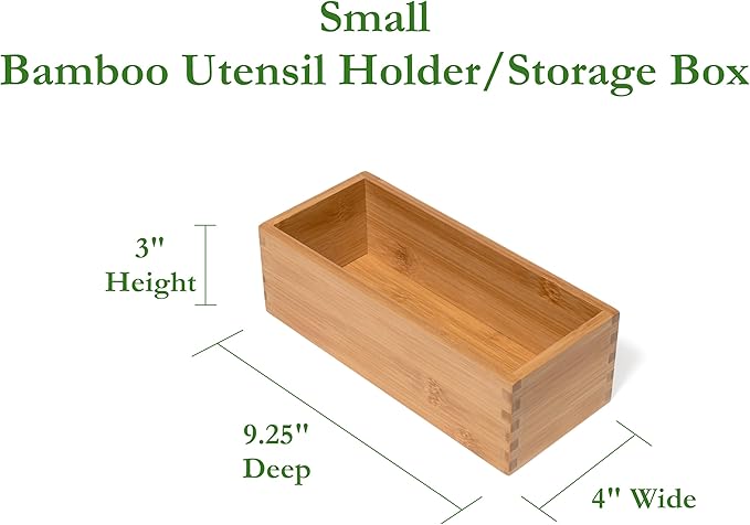 Lipper International Bamboo Wood Utensil Holder Storage Box for Cooking Tools, Makeup, or Office Supplies, 4" x 9 1/4" x 3"