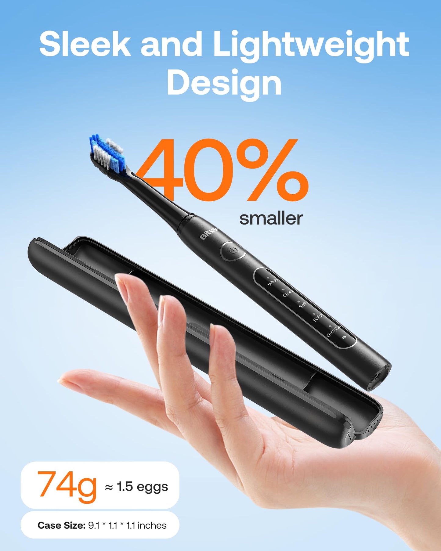 Bitvae D2 Ultrasonic Electric Toothbrush for Adults and Kids, Electric Toothbrush with Rechargeable Power, 8 Toothbrush Heads and 5 Modes, Black