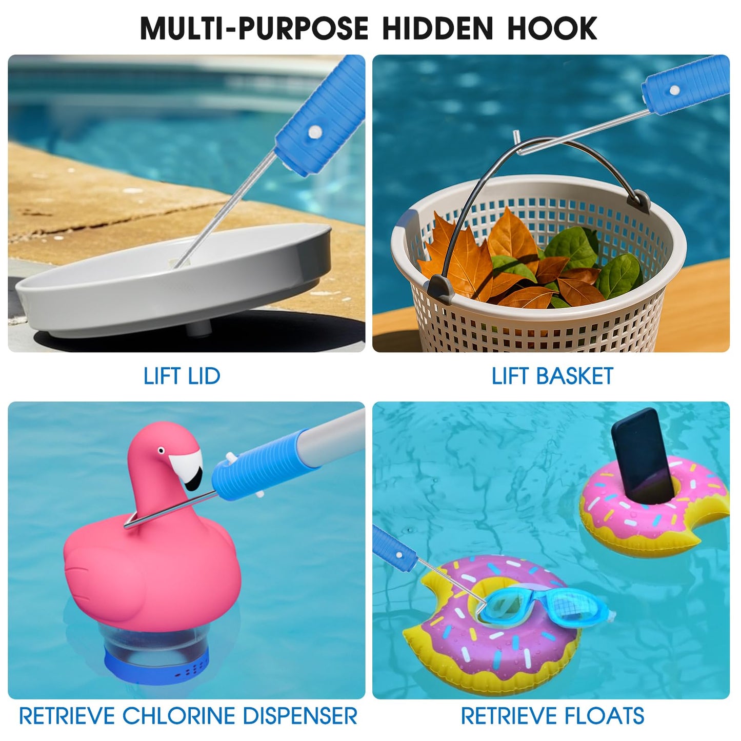 2 in 1 Pool Brush with Poles 10ft - 20'' Heavy Duty Swimming Pool Brush & Multifunctional Brush Head, 9ft Aluminum Poles, Cleaning Inground & Above Ground Pools