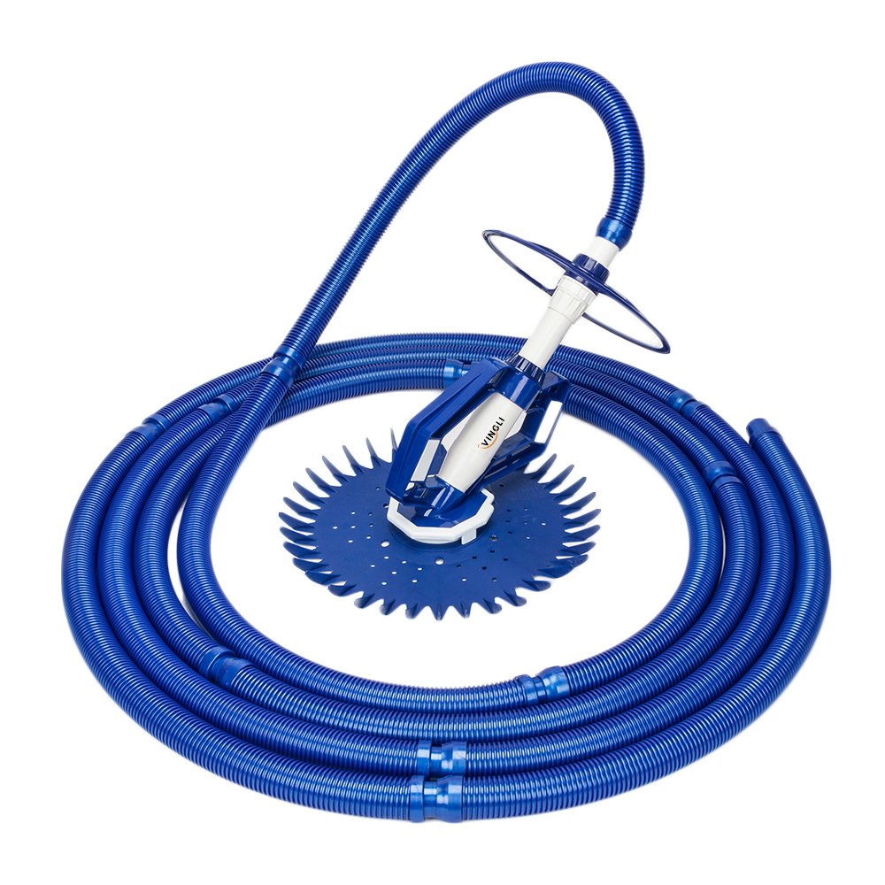 VINGLI Pool Vacuum Above Ground Indoor Outdoor Automatic Swimming Pool Cleaner Sweep Sweeper with 33FT Hoses (Nave Blue)