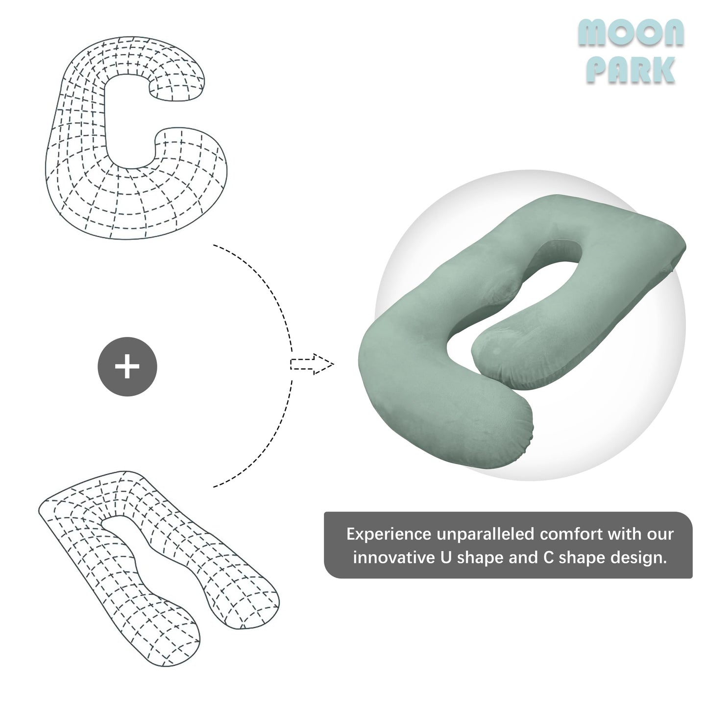 MOON PARK Pregnancy Pillows for Sleeping - U Shaped Full Body Maternity Pillow with Removable Cover - Support for Back, Legs, Belly, Hips - 57 Inch Pregnancy Pillow for Women - Green