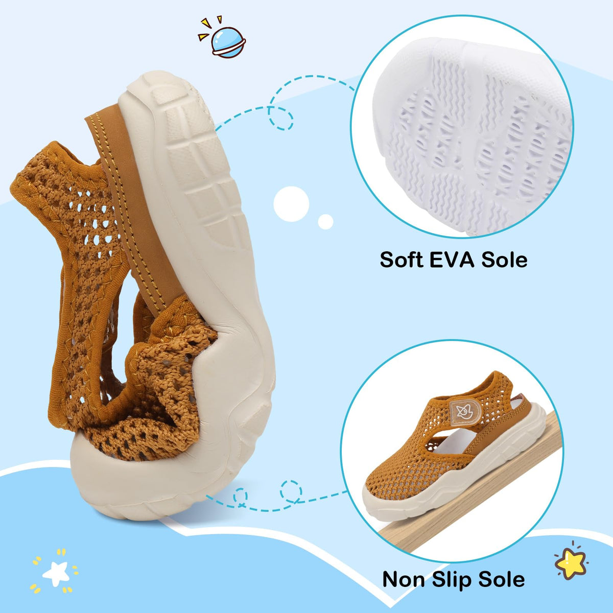 LeIsfIt Toddler Girls Boys Sandals Closed Toe Water Sandals Kids Lightweight Wide Water Shoes for Beach Swim Brown 6 Toddler