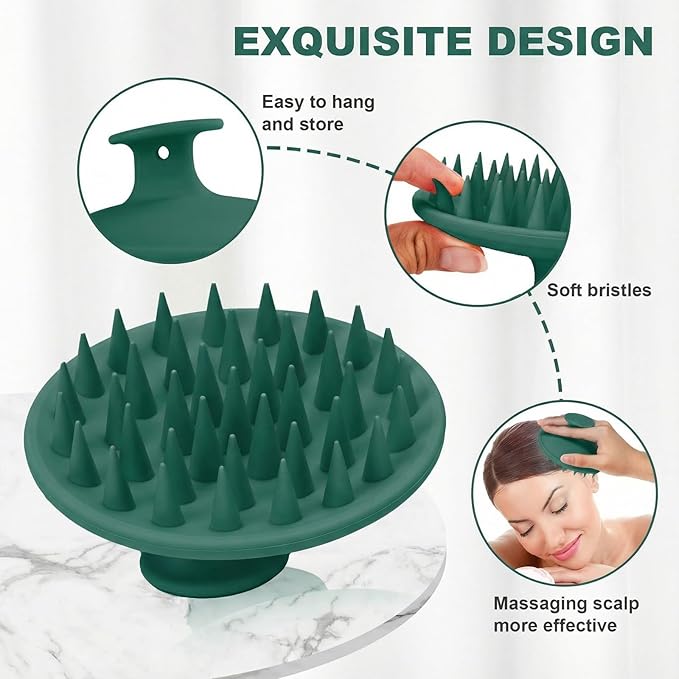 Silicone Scalp Massager Shampoo Brush, Scalp Brush for Hair Growth & Dandruff Removal, Hair Scrubber Scalp Stimulator Exfoliator Brush with Soft Bristles for Wet Dry Scalp Care (Dark Green)
