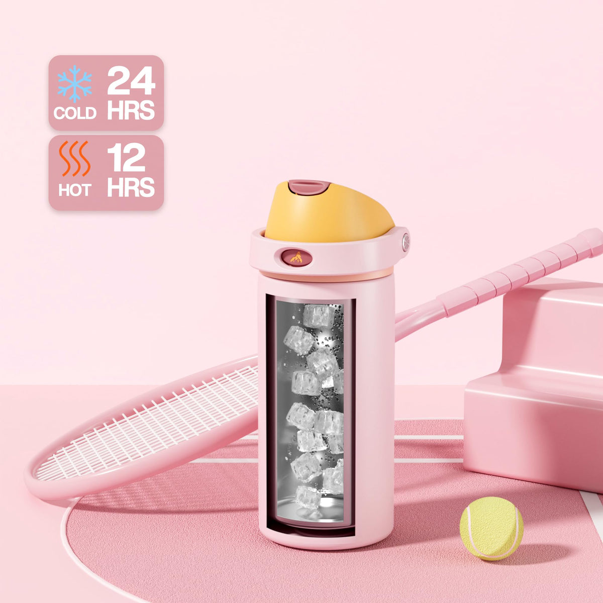 POWCAN 18 oz Insulated Water Bottle with Straw: 2-in-1 Push-Button Spout & Quick-Flip Straw, Leakproof, Cold 24Hrs, Fits Car Cup Holder, Stainless Sports Bottle for Gym, Travel Gift (Peach Store)