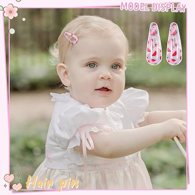 1Inch Cartoon Snap Hair Clips, 60Pcs Small Clips for Little Girls, Baby Infant 3cm Flower Print Hair Clips Barrettes for Toddlers Hair Accessories