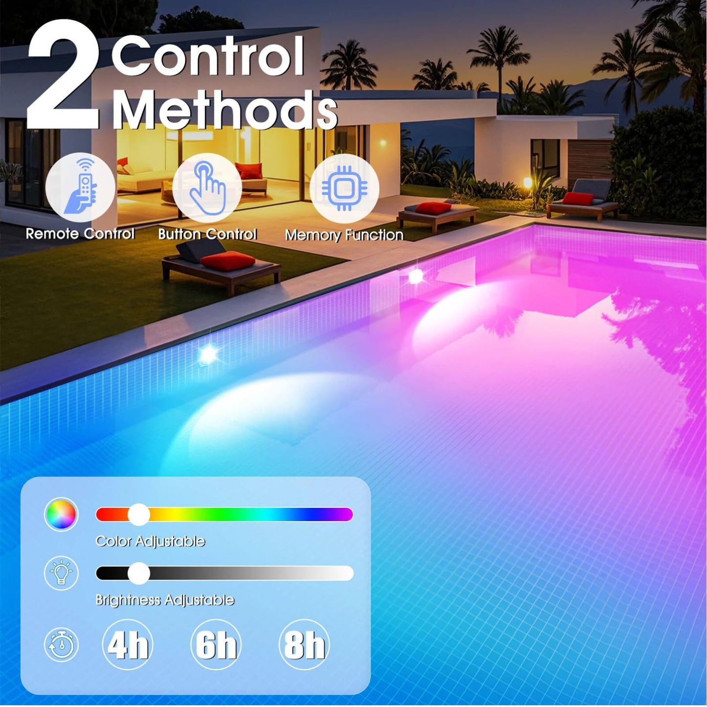 PoolBliss Rechargeable Submersible Pool Lights with Remote, 5000mAh Underwater Led Pool Light for Above Ground Pool Lights Waterproof, 9 Modes Color Changing Magnetic Swimming Inground Pool Lights-2PC