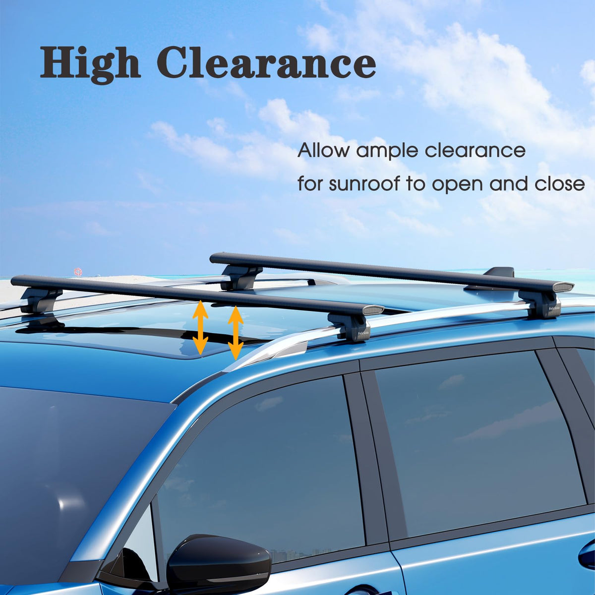 FelicValo FelicValo 53" All-Metal 330 lbs Roof Rack Cross Bars with T-Slot, Universal Fit for Raised Side Rails, Heavy Duty Aluminum Crossbars for Cargo Carrier, Kayak and Luggage, Lock-Free Design