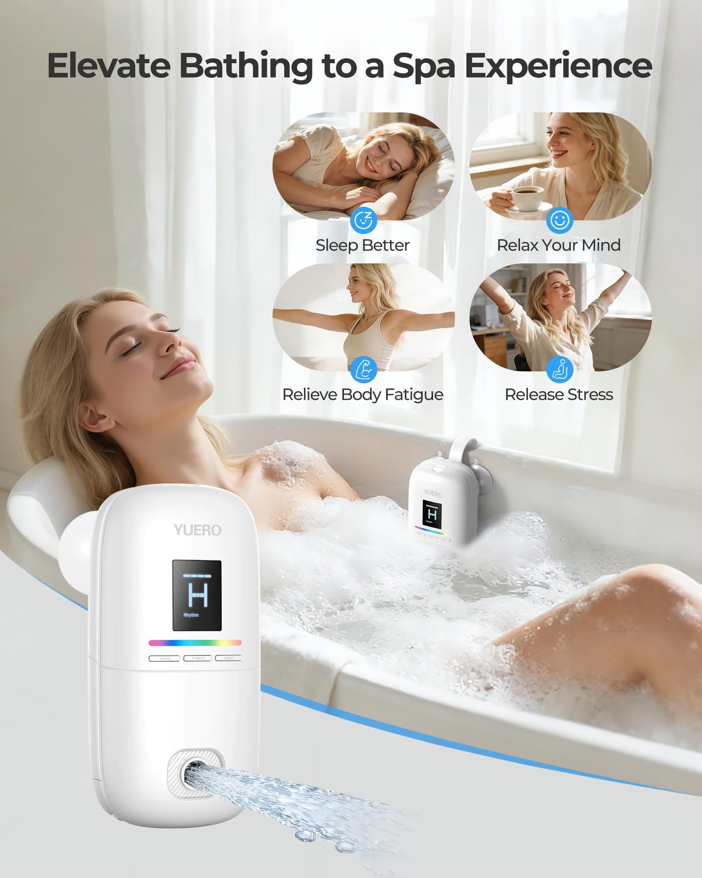 YUERO Bath Jets for Tub, Bath Jet or Bubble Mode, Cordless Waterproof Portable Bathtub Accessories with 3-Level Adjustable Speed, Bathtub Jets Massage for Home Spa, Travel Massage, Relaxing, Soothing