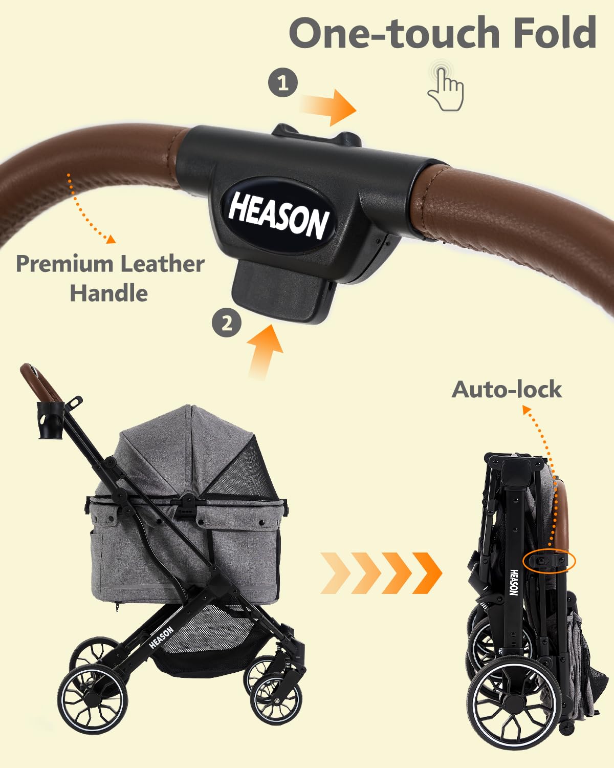 Dog Stroller with Waterproof Rain Cover, Heavy-Duty All-Terrain 4-Wheel Pet Stroller with Adjustable Sunshade Canopy, Foldable Travel Dog Strollers for Small/Medium Dogs Up to 121 lbs