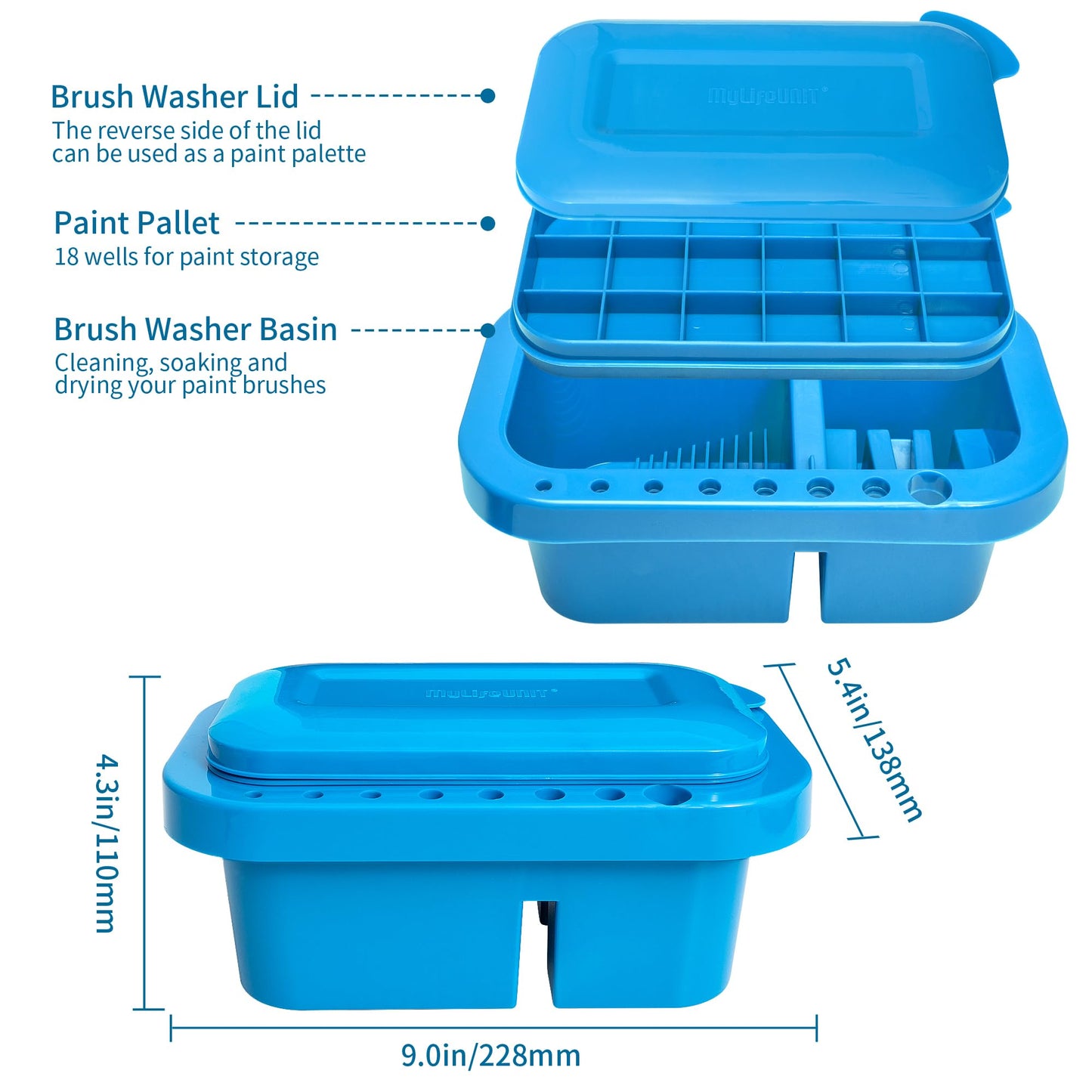 MyLifeUNIT Paint Brush Cleaner, Paint Brush Holder and Organizers with Palette for Acrylic, Watercolor, and Water-Based Paints (Royal Blue)