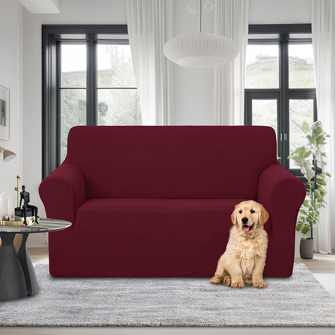 U-NICE HOME Loveseat Cover Stretch Couch Cover Sofa Cover Sofa Slipcover Furniture Protector for 2 Cushion Couch Sofa Pet Friendly(Loveseat, Burgundy)